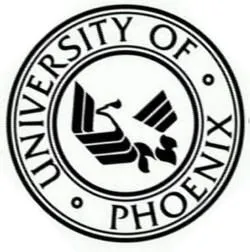 University of Phoenix logo: a black phoenix inside a circle with text