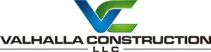 Logo for Valhalla Construction LLC, features stylized VC with blue and green gradients, text below.
