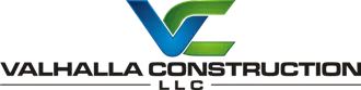 Logo for Valhalla Construction LLC, with a blue and green VC graphic above the text.