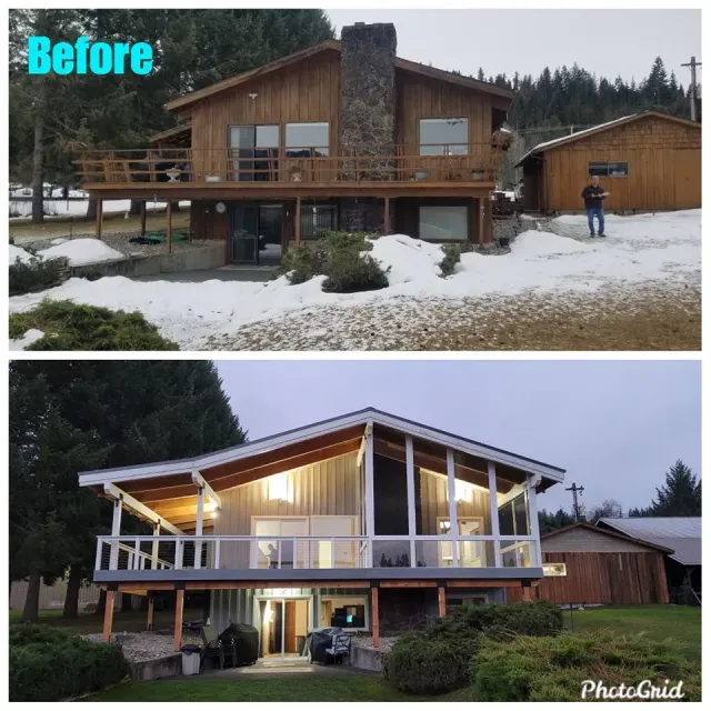 Before-and-after of a modern lake house.